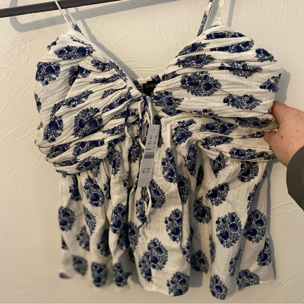 J. Crew NWT Gathered Lurex® Gauze Camisole in‎ Gathered Floral Block Print